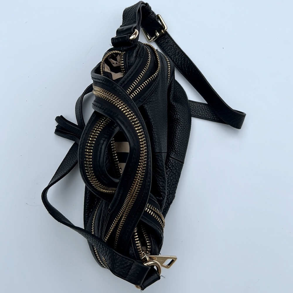 Kelsi Dagger Genuine Leather Black Crossbody Purse with Gold Zippers - Picture 9 of 13